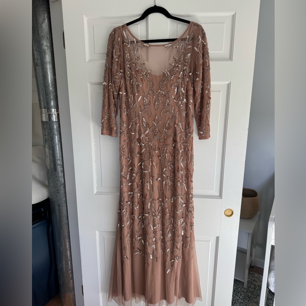 Adrianna Papell Rose Gold Embroidered Sequin Long Sleeve Dress - worn once!
